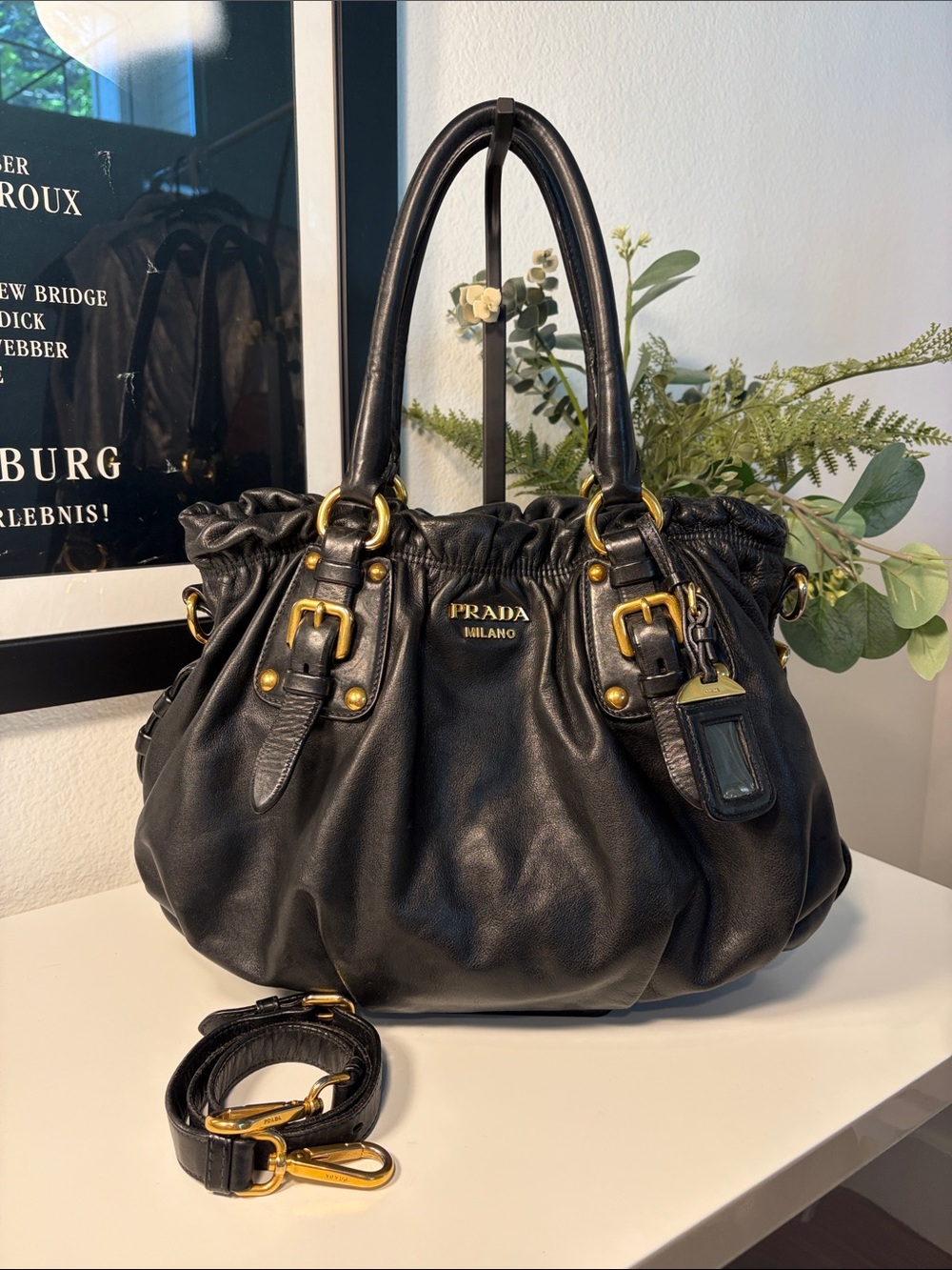 PRADA Vitello Soft Calfskin Leather Shopper Satchel w/COA